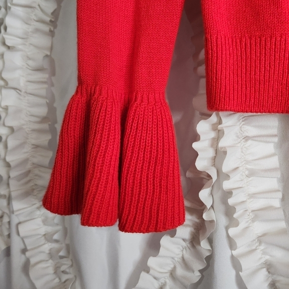 J.Crew Sweater Red Ruffle Cuffs Crew Neck Ribbed Trim sz XXS - Picture 5 of 7
